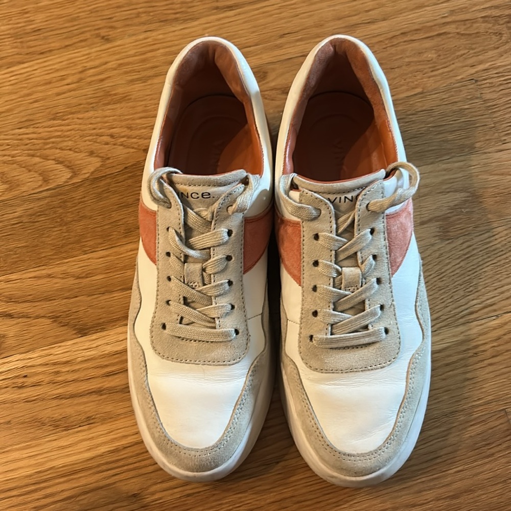 Vince White Leather Sneakers with Orange Detail good condition